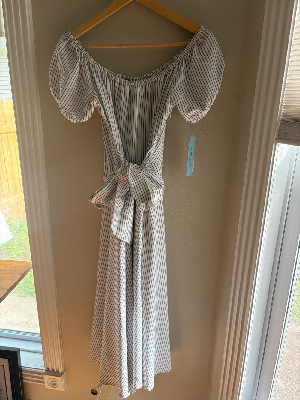 Antonio Melani Bethany Stripe Puff Sleeve Off-Shoulder Midi Dress NWT Size 4